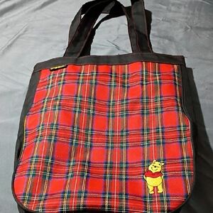 Plaid Tote Bag with Character Design Winnie The Pooh